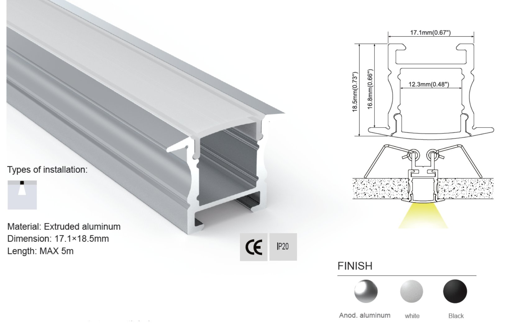Synergy 21 LED U-Profil 200cm, ALU145 S