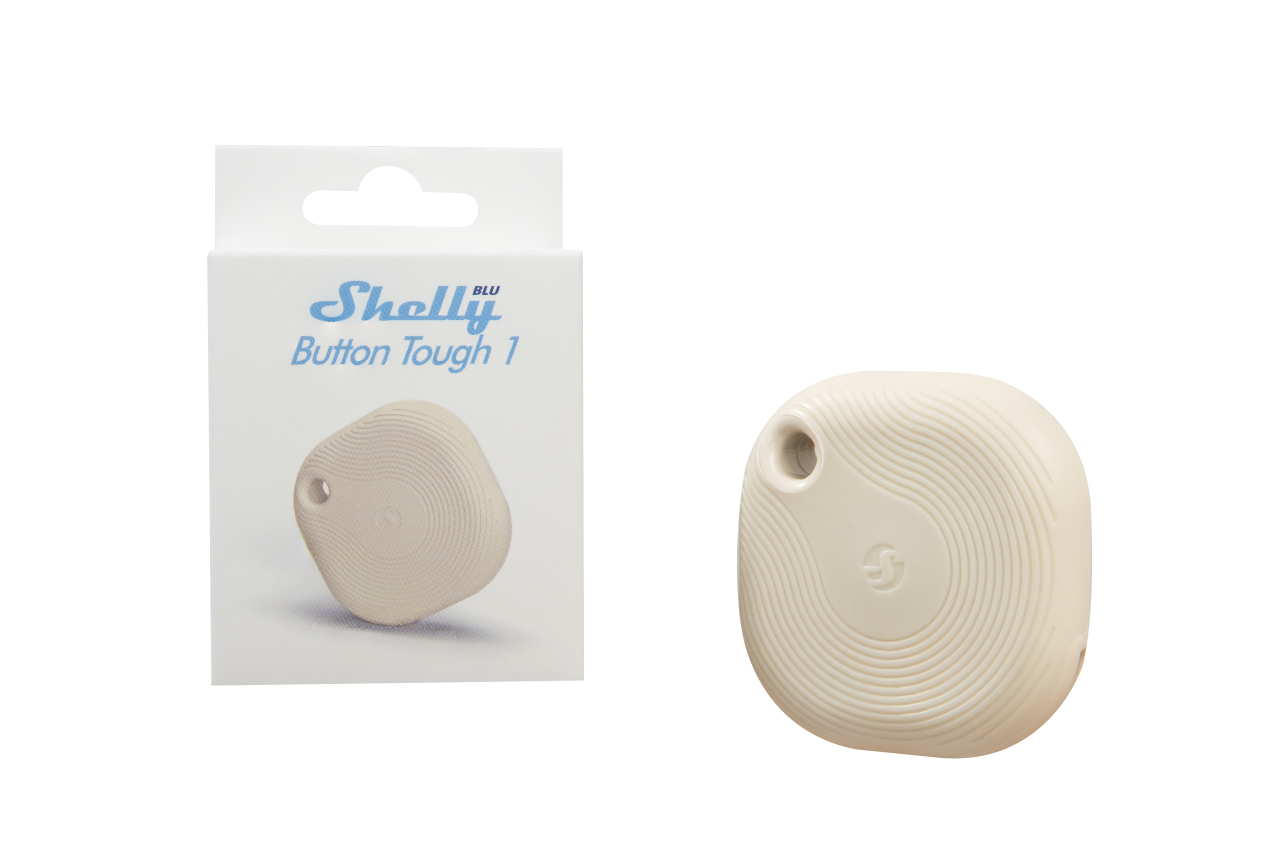 Shelly · Plug & Play · "Blu Button Tough Ivory" · Schalter & Dimmer · Bluetooth · Batterie · Hellbeige