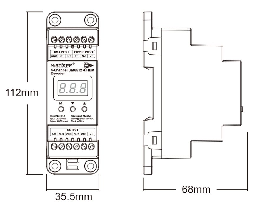 MiBoxer D4-T LED Controller DMX 4-Kanal für DIN-Schiene