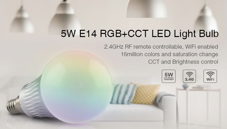 Synergy 21 LED Retrofit E14  5W RGB-WW (RGB-CCT) Lampe mit Funk und WLAN *Milight/Miboxer*