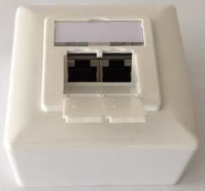 Dosen TP, AP, 2-fach, CAT6A, 500Mhz, Reinweiss, senkrechter Kabeleingang, Synergy 21,