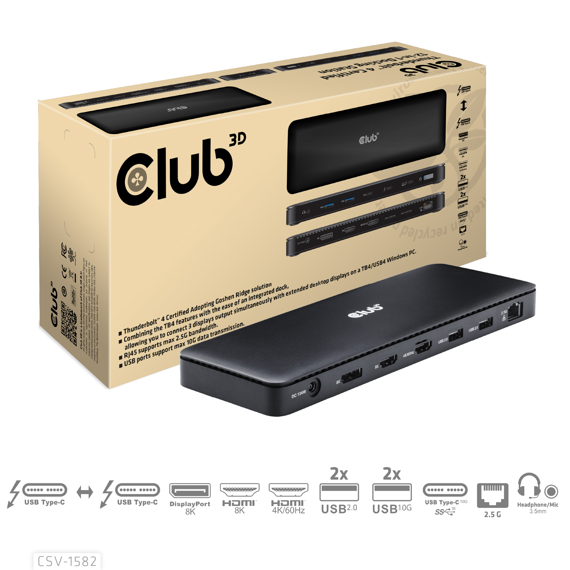 CLUB3D Thunderbolt™ 4 Certified 12-in-1 Docking Station