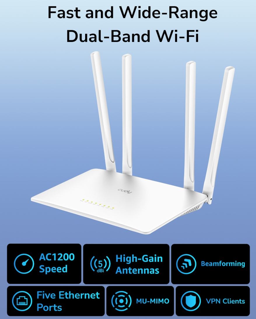 Cudy WR1200E wireless router Fast Ethernet Dual-band (2.4 GHz / 5 GHz) White