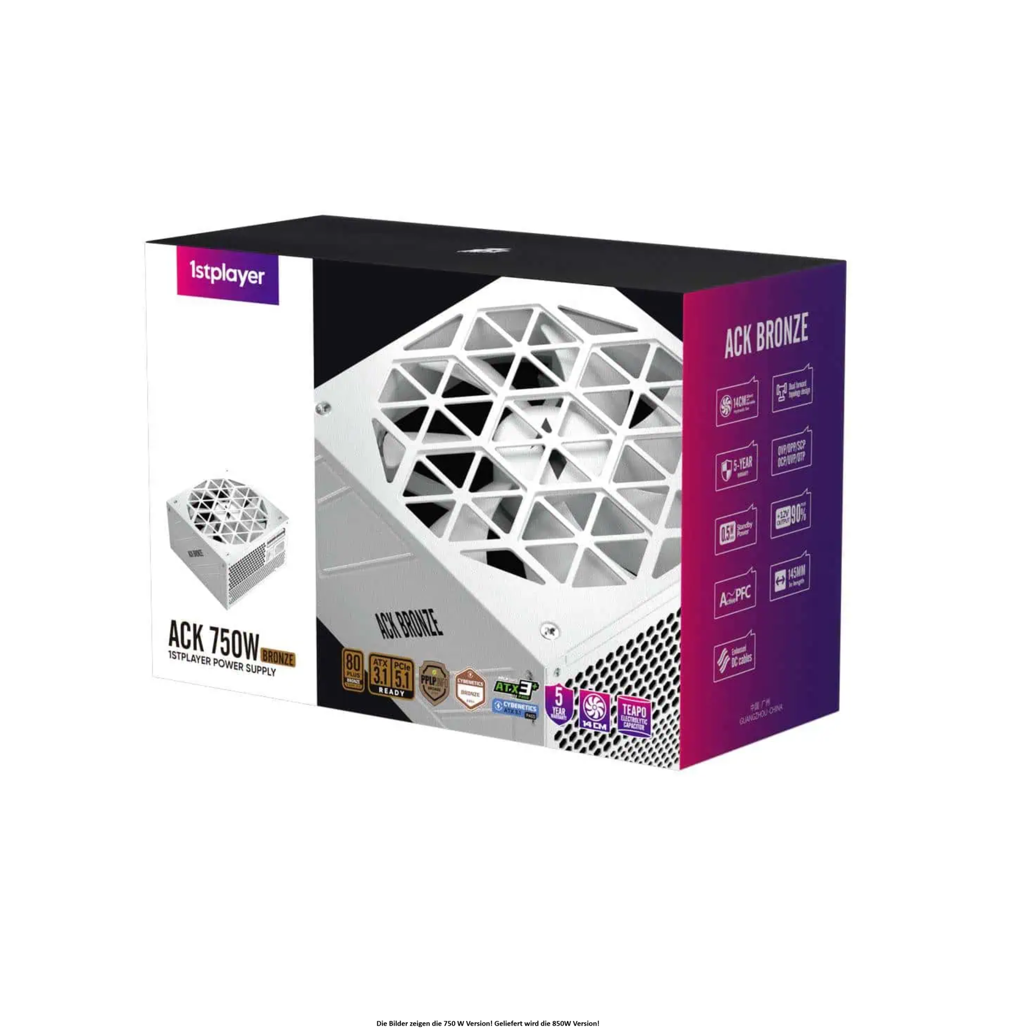 1stPlayer Netzteil ACK 80 Plus Bronze 850W Weiß