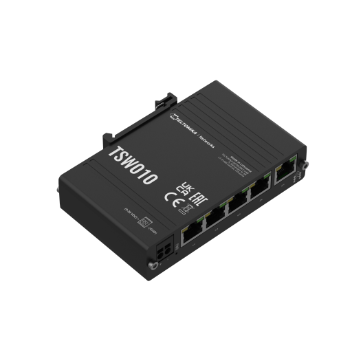 Teltonika TSW010 DIN Rain Switch 5 x Fast Ethernet (10/100) Power over Ethernet (PoE) Black