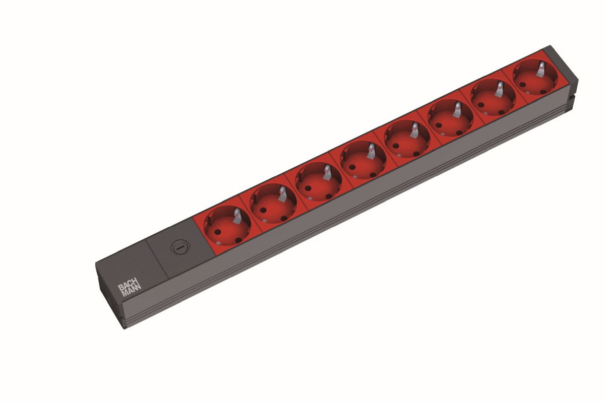 BACHMANN 19"-Steckdosenleiste ALU, 8-Fach, Fr USV, 2,0m, Ohne Switch