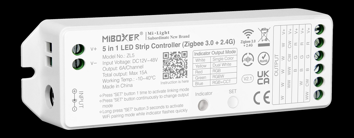 Synergy 21 LED Controller 5in1 RGB-WW (RGB-CCT) DC12~48V Zigbee 3.0/2.4G*Milight/Miboxer* Synergy 21 LED Controller 5in1 RGB-WW (RGB-CCT) DC12~48V Zigbee 3.0/2.4G*Milight/Miboxer*