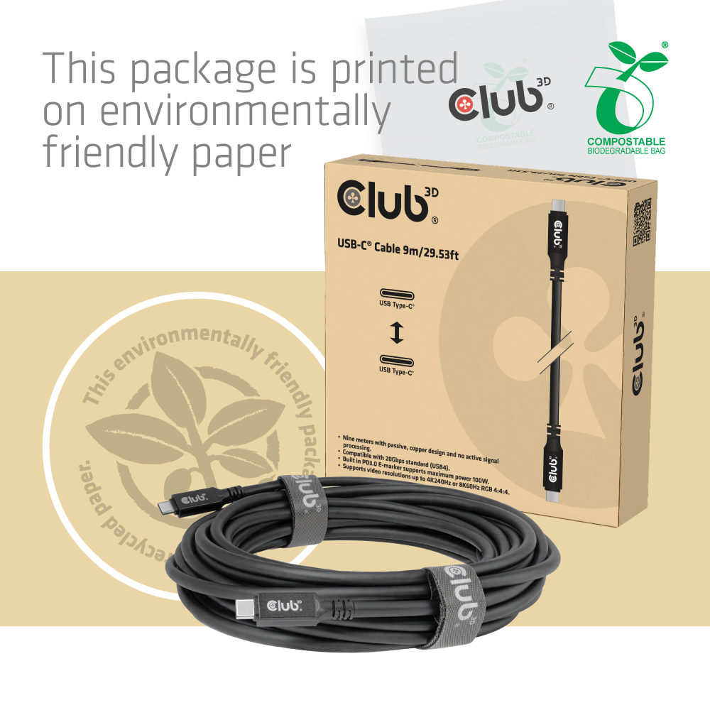 Kabel USB 4.0 C (St) => C (St)  9,0m *Club3D* - *schwarz*