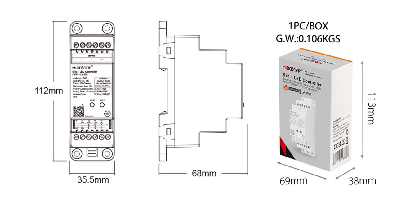 Synergy 21 LED Controller 2 in 1 Track LED Controller (2.4G) Single colour/CCT(dual white) DC12/24V 2.4GHz *Milight/Miboxer*
