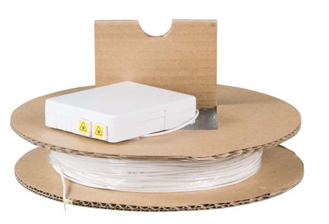 LWL-FTTH-Compact Box vorkonfektioniert, 2xLC/APC(duplex) -> open End, 40m,  9/125u, G.657.A2,