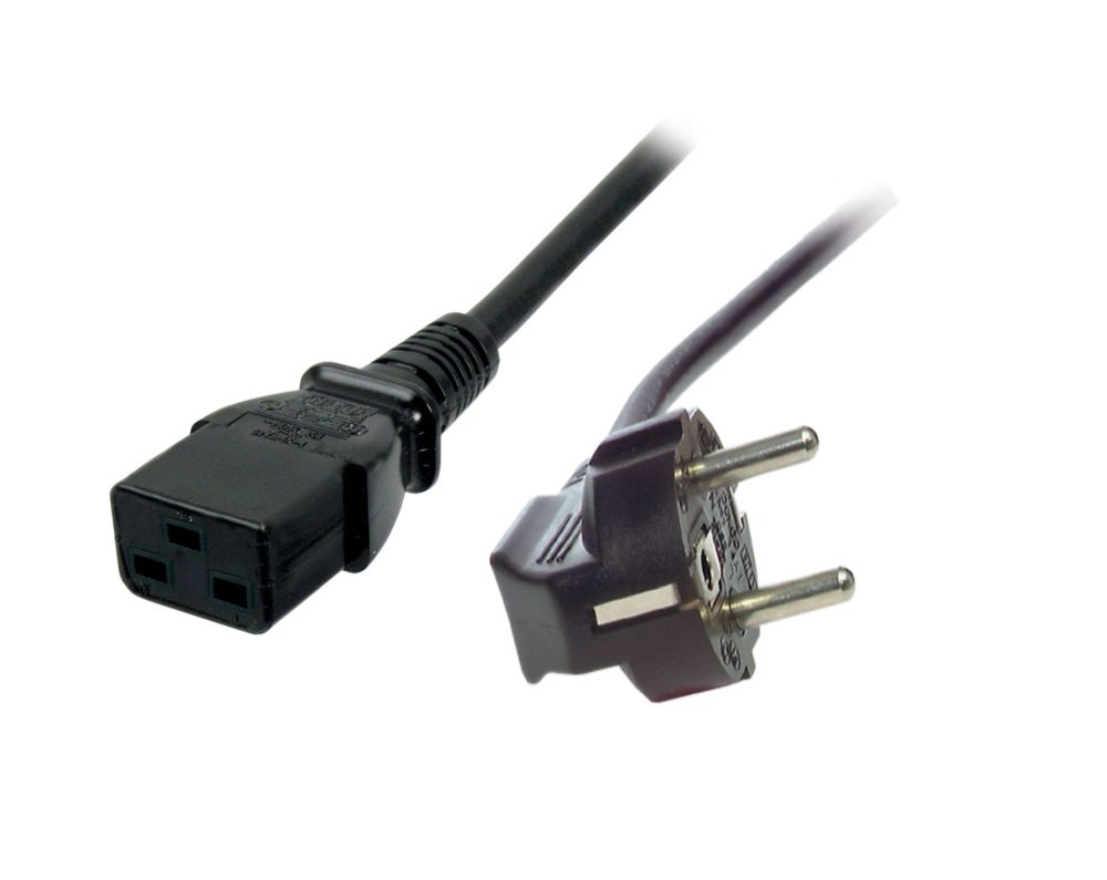 Netzkabel 230V Schutzkontakt CEE7(Stecker_90Grad)->Kaltgeräte IEC-C19(Buchse), 1,8m, 16A,