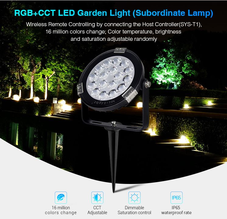 LED Subordinate Garten Lampe 9W RGB CCT Mit Funk Und WLAN IP65 24V Milight/Miboxer
