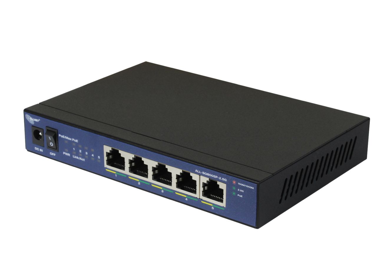 ALLNET Switch unmanaged 5 Port 2.5GBit • 5x PoE • 1x LAN • Lüfterlos • "ALL-SG8005P-2.5G" ALLNET Switch unmanaged 5 Port 2.5GBit • 5x PoE • 1x LAN • Lüfterlos • "ALL-SG8005P-2.5G"