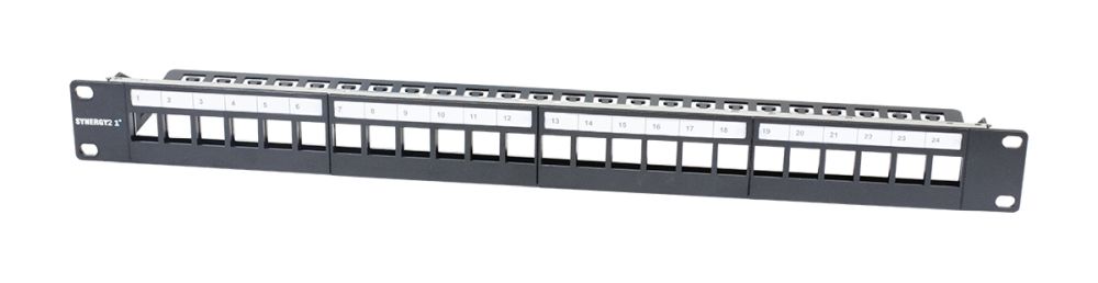 Keystone,Modulträger, 19"Patchpanel für 24xTP-Modul,  1HE(t 94mm), Schwarz, V3, Synergy 21,