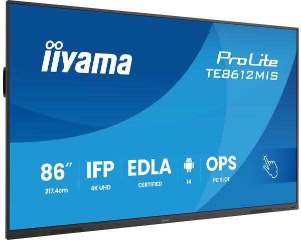 iiyama TE8612MIS-B4AG Signage Display Kiosk design 2.17 m (85.6") LCD Wi-Fi 400 cd/m² 4K Ultra HD Black Touchscreen Built-in processor Android 24/7