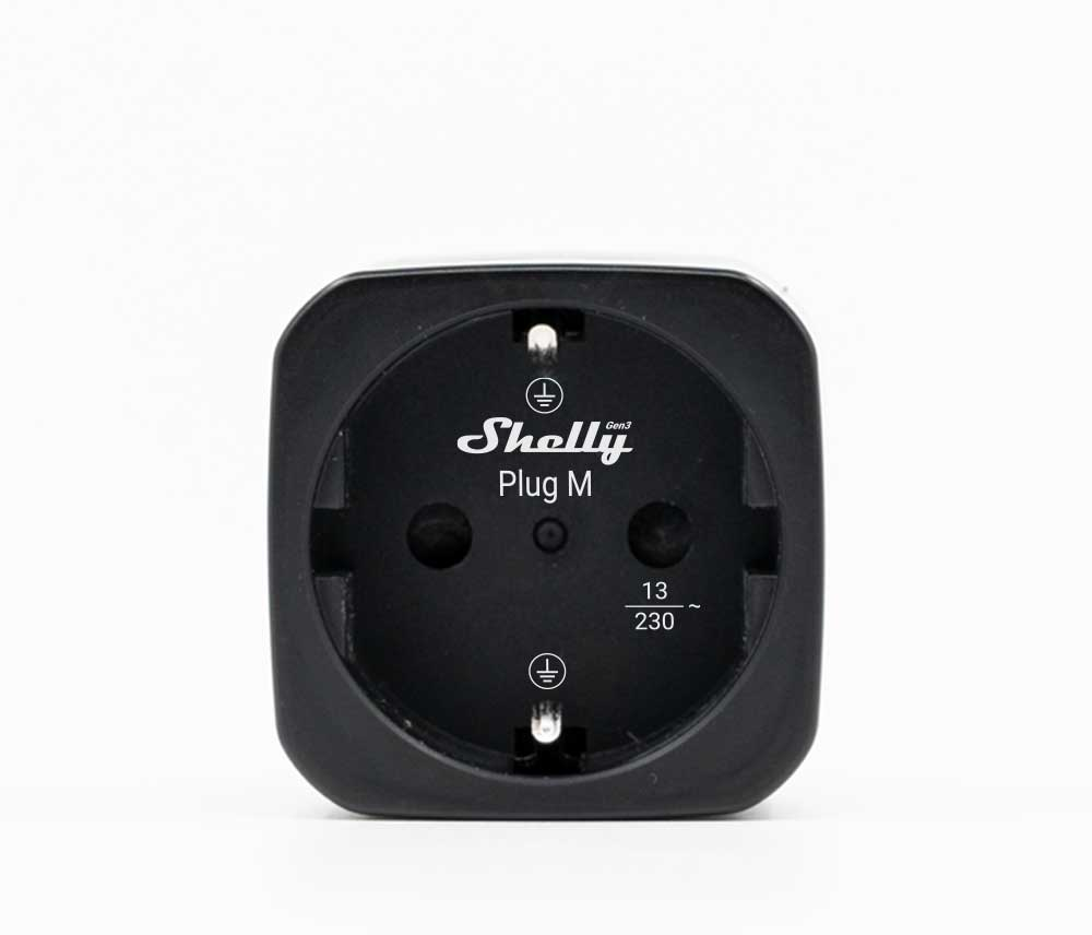 Shelly · Plug & Play "Plug M Gen3 Black" · Smarter Zwischenstecker · 13A · Messfunktion · WLAN · BT · schwarz