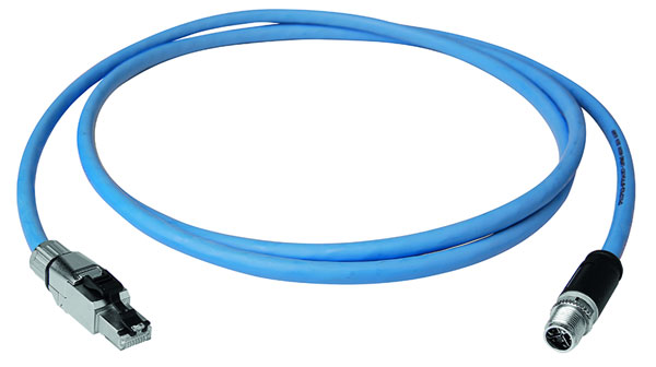 TelegäRtner Patchkabel, CAT6A, 500Mhz, 7,5m, Blau, STX M12x1-RJ45 VL X-Kod. Cat.6A