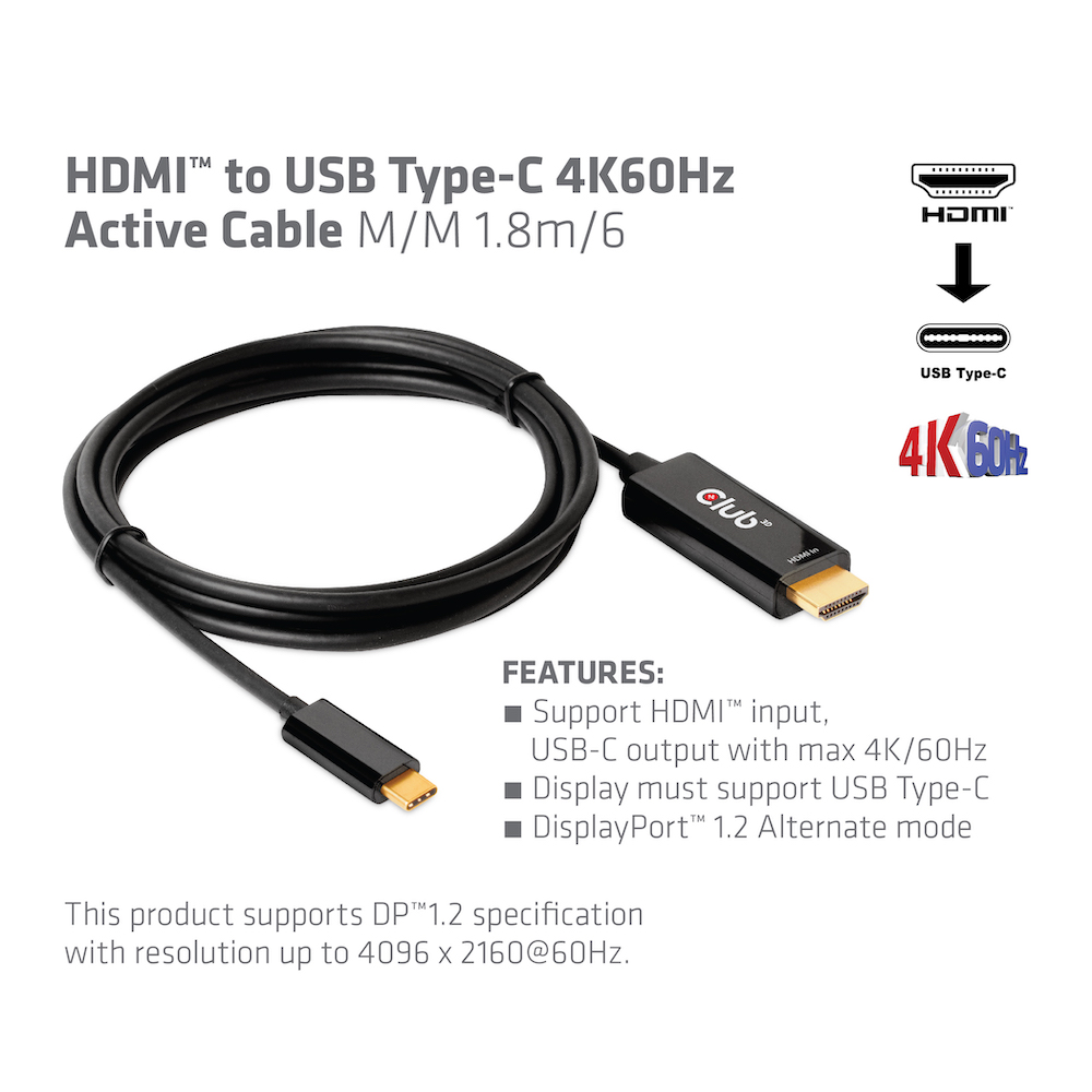 Kabel Video HDMI => USB Typ C 4K60Hz ST/ST  1,8m *Club3D* aktiv