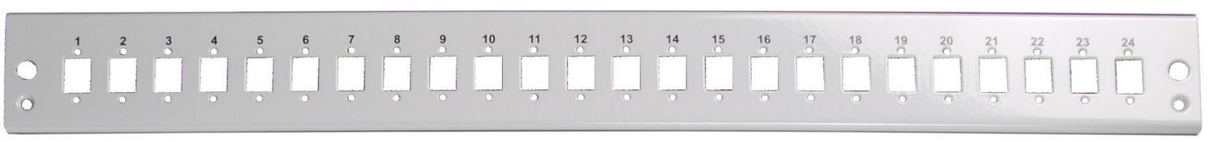 LWL-Patchpanel, zbh. Frontblende SC Simplex/E2000® Simplex/MTRJ/LC Duplex 24x, ohne Kupplungen, grau,
