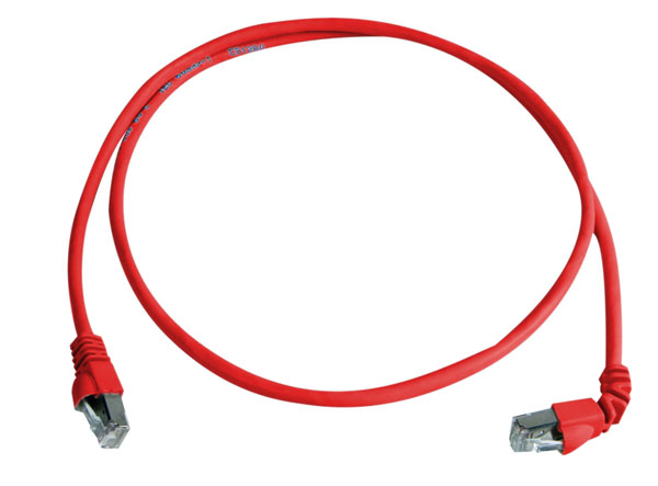 TelegäRtner Patchkabel CAT6A, 1x90Grad Gedreht, 2m, Rot, 500MHz, S-STP(S/FTP), Halogenfrei