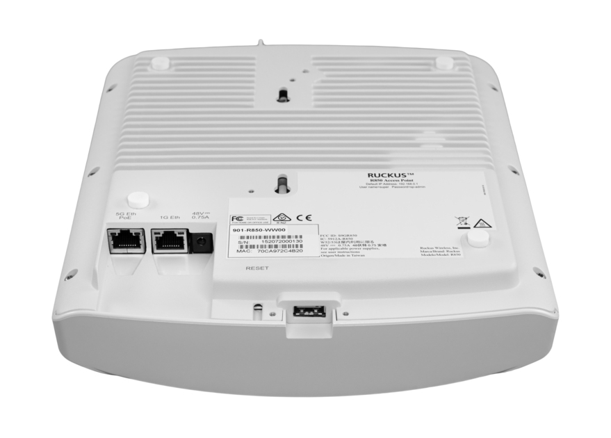 RUCKUS Networks Wireless Ap • Wifi6 • Ax6000 • 8x8 • Indoor • 2.5 Gbe • R850 • Unleashed • Dual Radio Ble/Zigbee 1x Usb • Beamflex