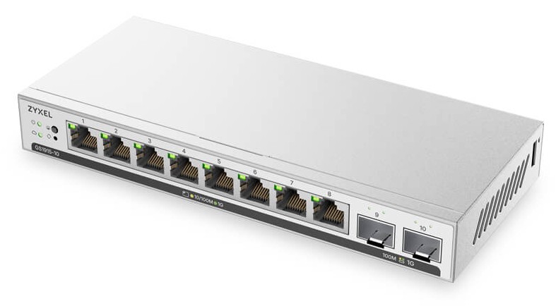 Zyxel Switch Smart Managed Layer2 10 Port • 8x 1 GbE • 2x SFP • Desktop • LüFterlos • NebulaFlex • GS1915-10V2