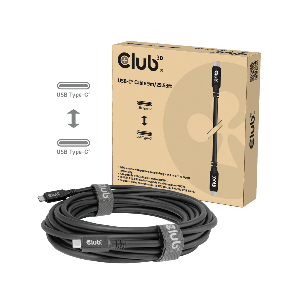 Kabel USB 4.0 C (St) => C (St)  9,0m *Club3D* - *schwarz*