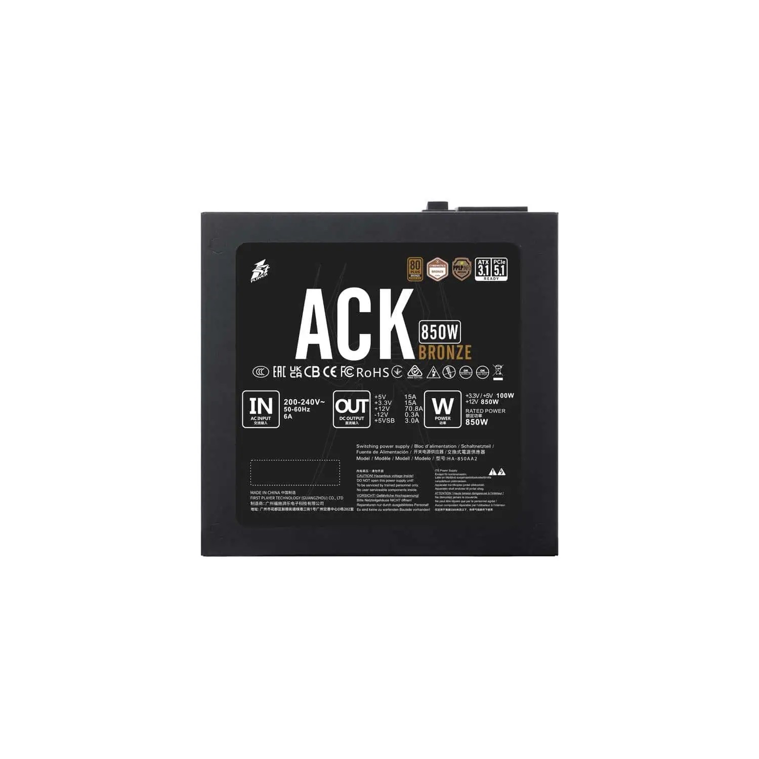 1stPlayer Netzteil ACK 80 Plus Bronze 850W Schwarz
