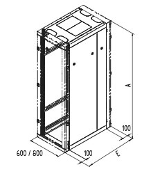 Triton 19 "Schrank Flat-Pack, Mittelteil T1000mm, 42HE, Dach, SeitenwäNde, Lichtgrau, Bis 800KG, Zerlegt
