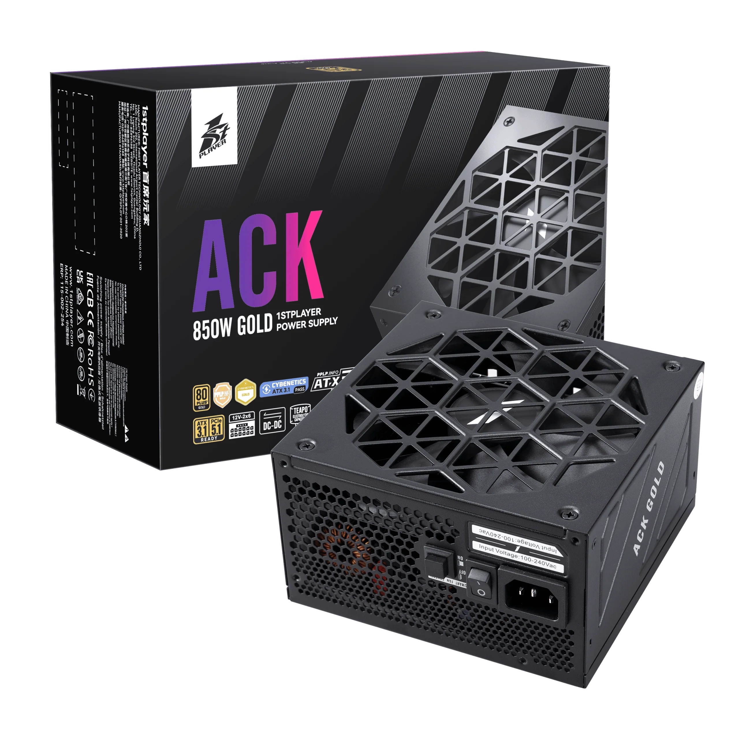 1stPlayer Netzteil ACK 80 Plus Bronze 850W Schwarz