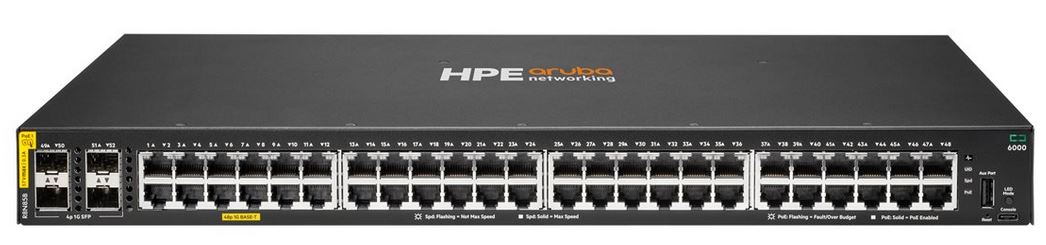HPE Aruba Networking CX 6000 48p 10M/100M/1G Class4 PoE 4p SFP 1G 370W Switch