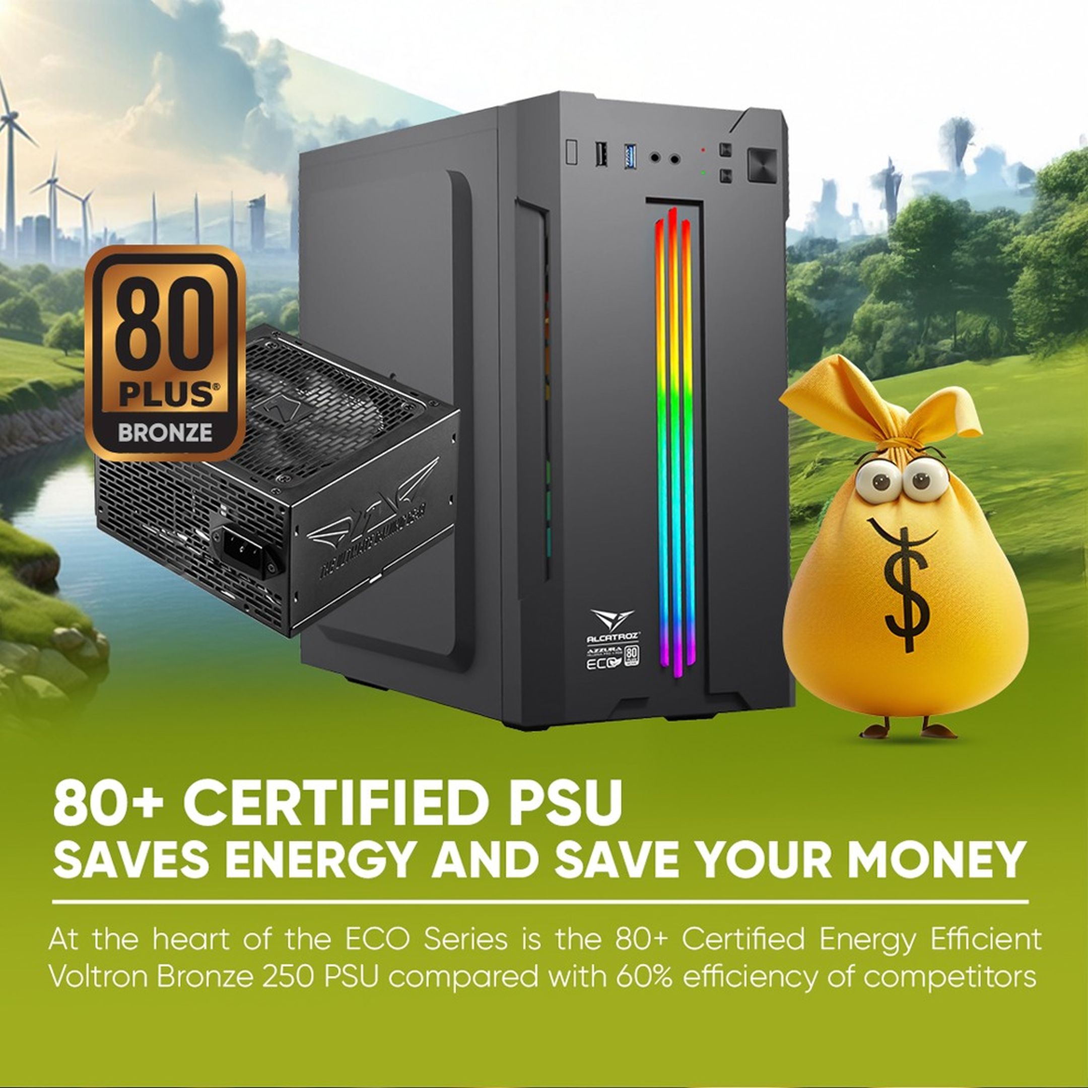 Alcatroz Azzura Millenia ECO AIR 1 RGB PC Case mit PSU