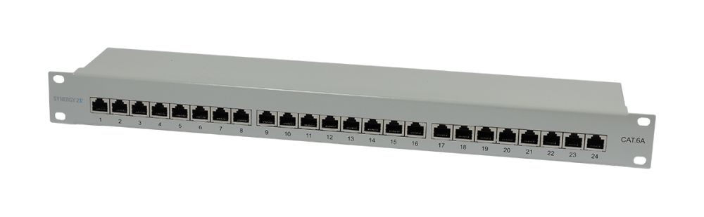 Patch Panel 24xTP, CAT6A, 500Mhz, 19", Lichtgrau LSA, Synergy 21 Patch Panel 24xTP, CAT6A, 500Mhz, 19", Lichtgrau LSA, Synergy 21