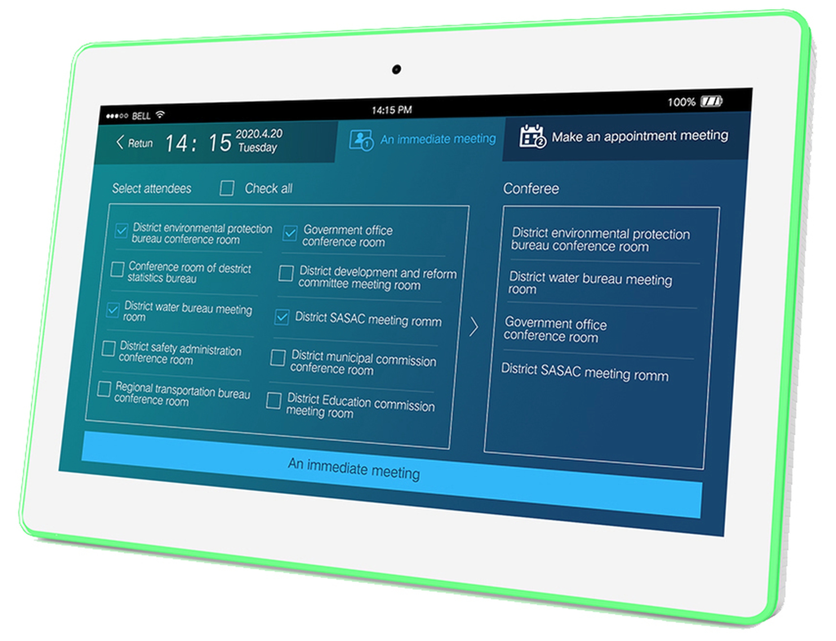 ALLNET Meetingraum RGB LED Tablet 13 Zoll RK3576 Android 16 und NFC/RFID Farbe weiß