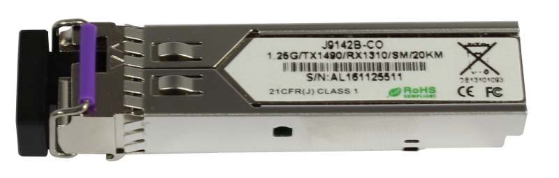 GBIC-Mini,SFP, 1000,WDM/LC, Tx1490nm/Rx1310nm, 9u, für HP(Aruba),  20Km, HP-Code,