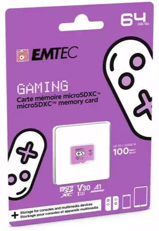 Flash SecureDigitalCard (SD)  64GB *EMTEC* Gaming microSDXC + Adapter CL10 + UHS-3 v30 Violett 100MB/s Blister Flash SecureDigitalCard (SD)  64GB *EMTEC* Gaming microSDXC + Adapter CL10 + UHS-3 v30 Violett 100MB/s Blister