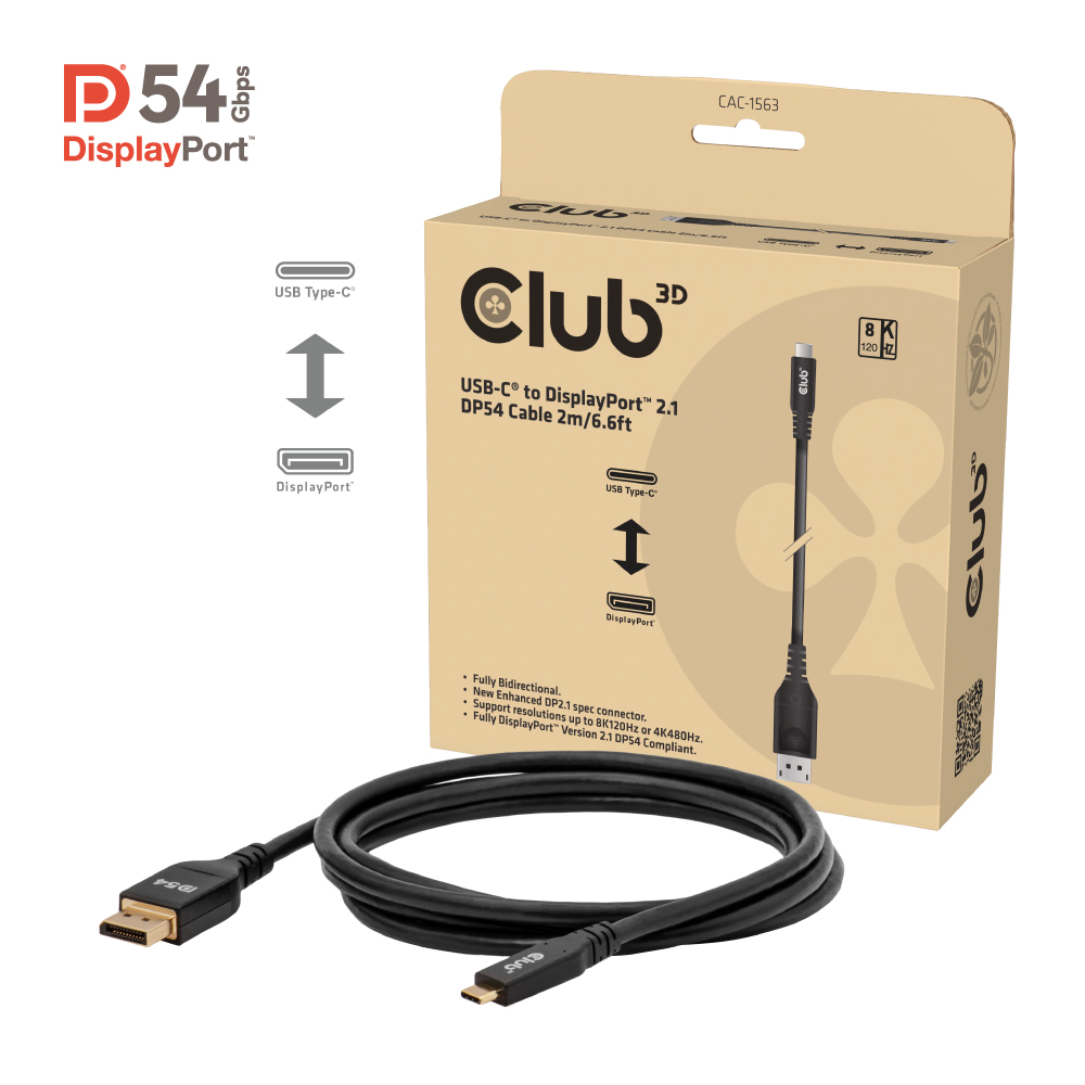 CLUB3D CAC-1563 video cable adapter 2 m USB Type-C DisplayPort Black