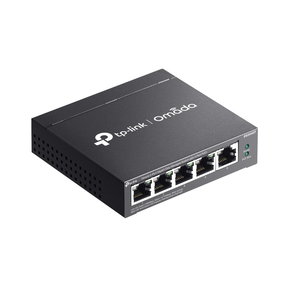 TP-Link Switch full managed Layer2 5 Port • 5x 1 GbE • PoE Budget 65 Watt • 4x PoE at • Lüfterlos, Omada • ES205GP