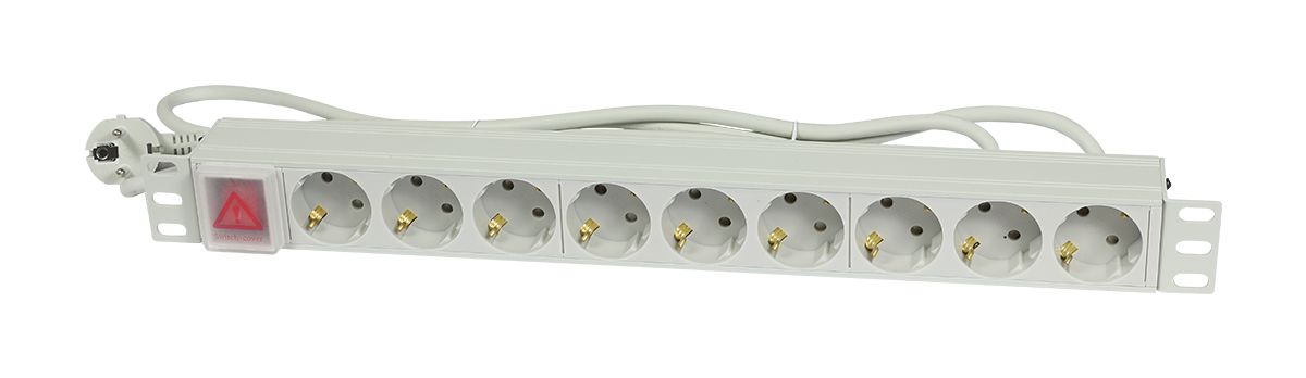 ALLNET 19"zbh. Steckdosenleiste, 9xDosen(CEE7)->Stecker(CEE7), Schalter, Lichtgrau, Synergy 21 ALLNET 19"zbh. Steckdosenleiste, 9xDosen(CEE7)->Stecker(CEE7), Schalter, Lichtgrau, Synergy 21