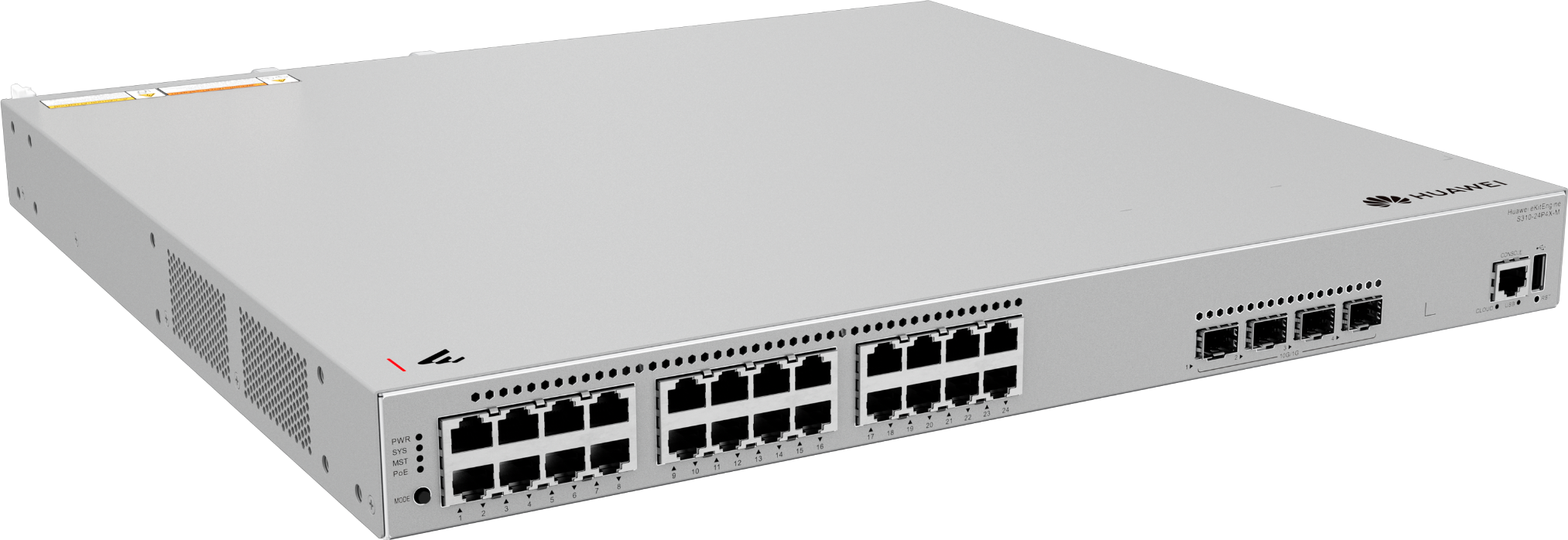 Huawei Switch Full Managed L3 28 Port • 24x GbE • PoE Budget Bis Zu 840W • 24x PoE At • 4x SFP • 19 " • IStack • S310-24P4X-M • EKit