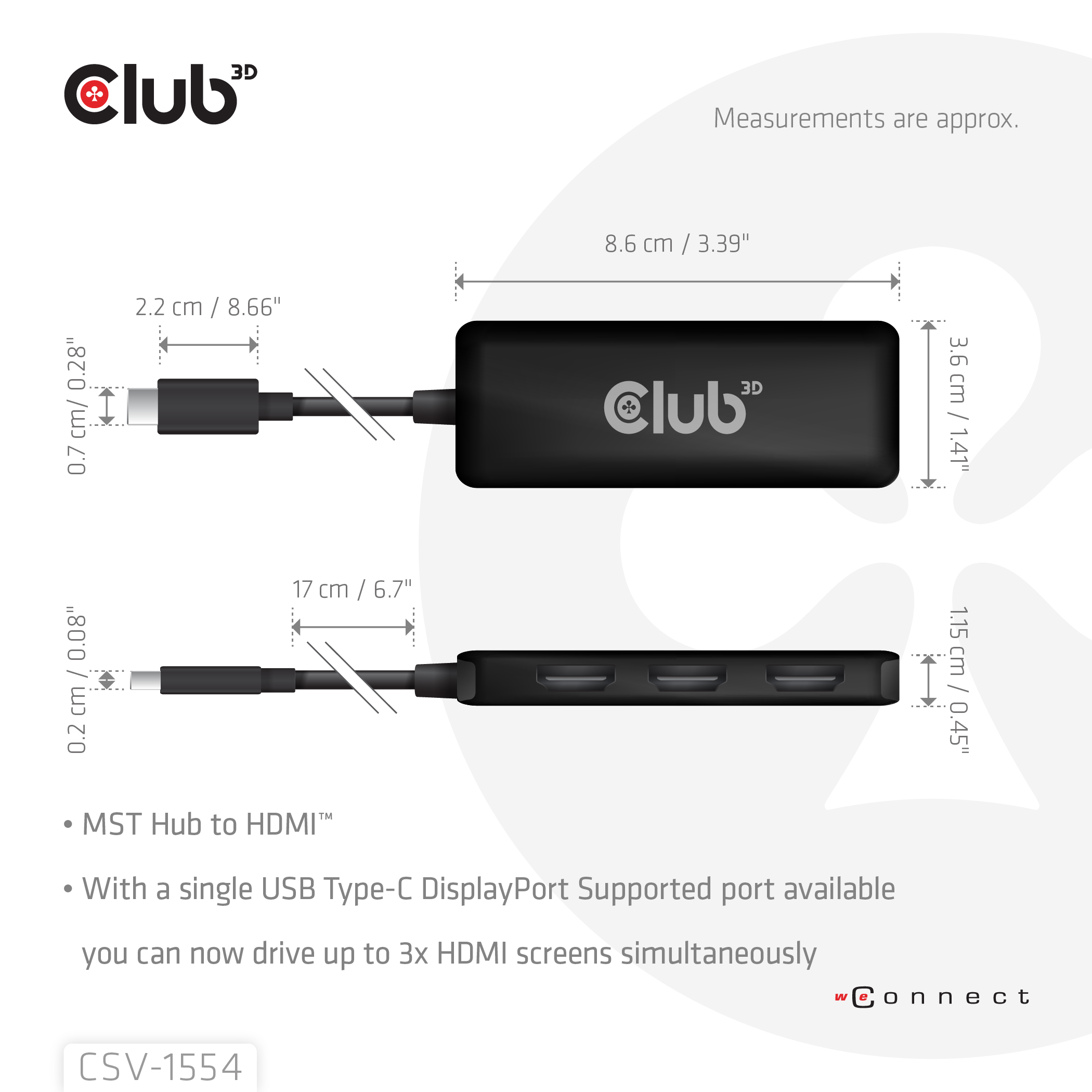 Club 3D Multi Stream Transport Hub USB 3.2 Typ C => 3x HDMI 4K60Hz