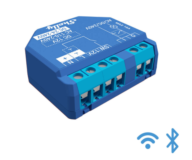 Shelly · Unterputz · "Plus 1" · Relais · max 16A · 1 Kanal · WLAN · BT Shelly · Unterputz · "Plus 1" · Relais · max 16A · 1 Kanal · WLAN · BT