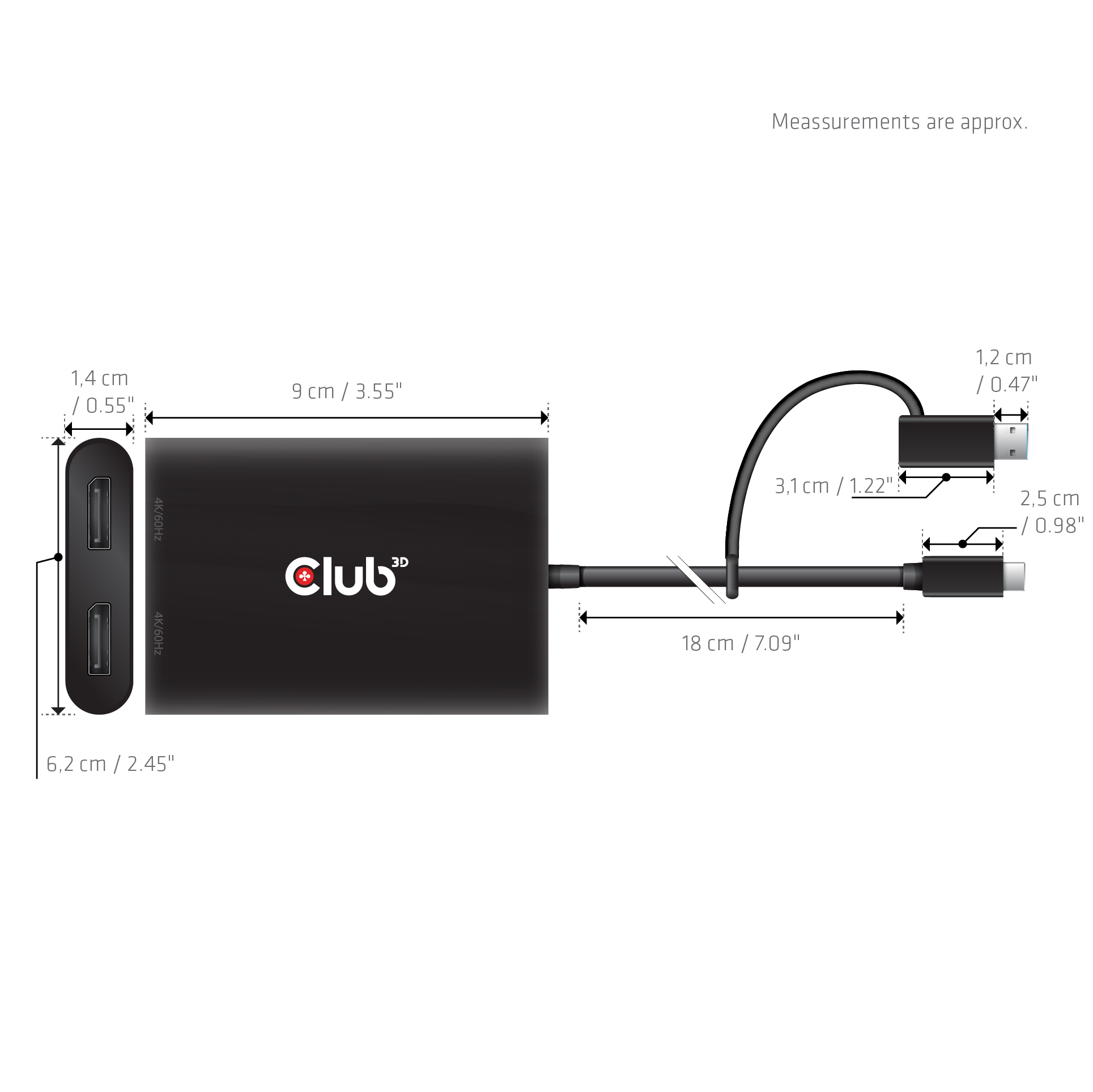 Club 3D Multi Stream Transport Hub USB 3.2 Typ C => 2x DisplayPort 4K60Hz