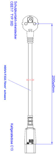 Bachmann Geräte Zuleitung, Schutzkontakt CEE7(Stecker)->Kaltgeräte IEC-C13(Buchse), 2m, Black, H05VV-F 3G0.75