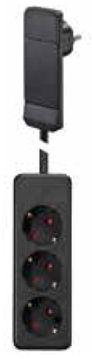 Bachmann SMART PLUG Flachstecker, 3xDosen(CEE7)->Stecker(CEE7),  1,6m, Schwarz, mit Auswurfmechanik