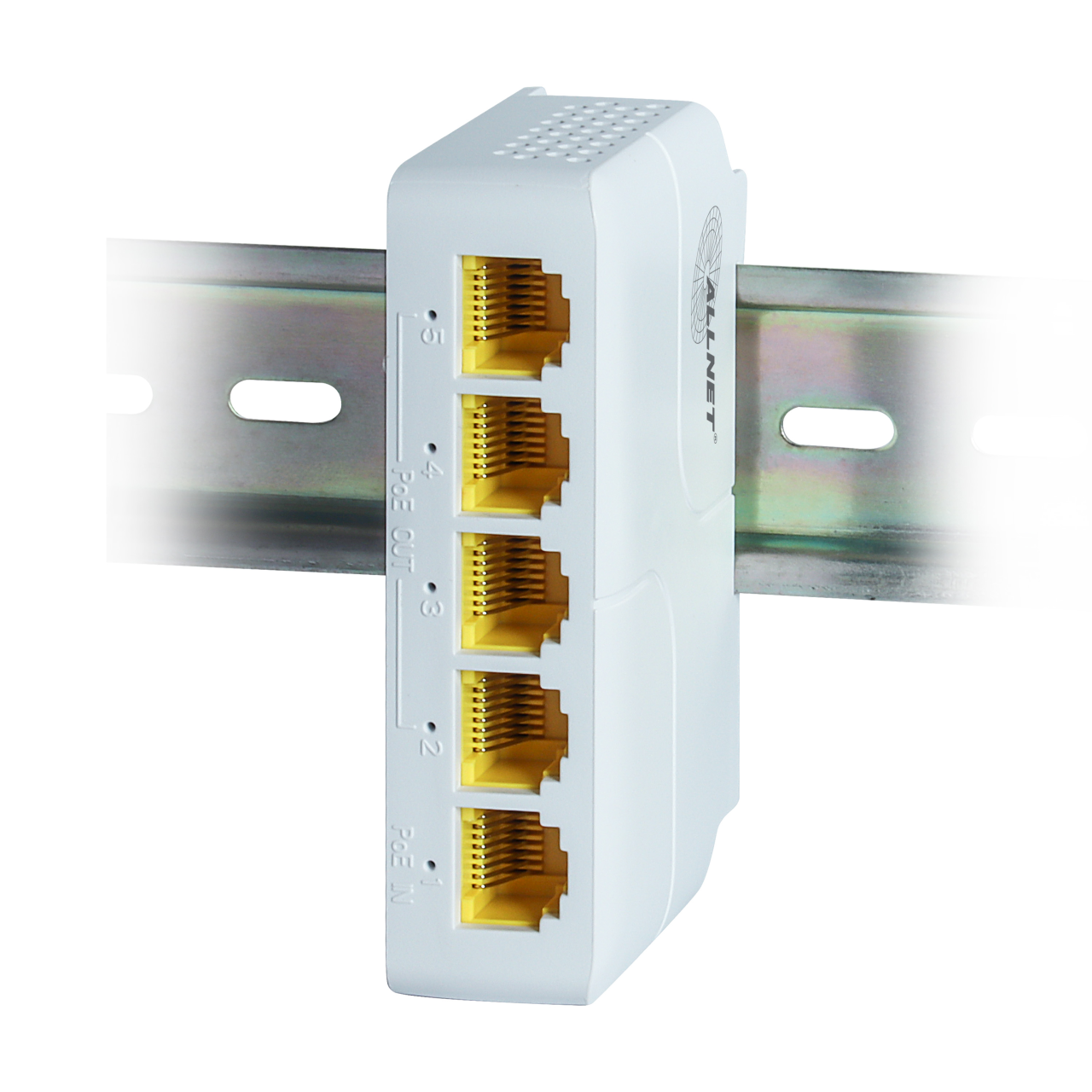 ALLNET Switch unmanaged 5 Port • 5x GbE • PoE Budget 85W • 1x bt out, 3x PoE af/at out, 1xPoE bt 90W in • Lüfterlos, DIN, PD-Input • ALL-SG8005PD-BT90 ALLNET Switch unmanaged 5 Port • 5x GbE • PoE Budget 85W • 1x bt out, 3x PoE af/at out, 1xPoE bt 90W in • Lüfterlos, DIN, PD-Input • ALL-SG8005PD-BT90
