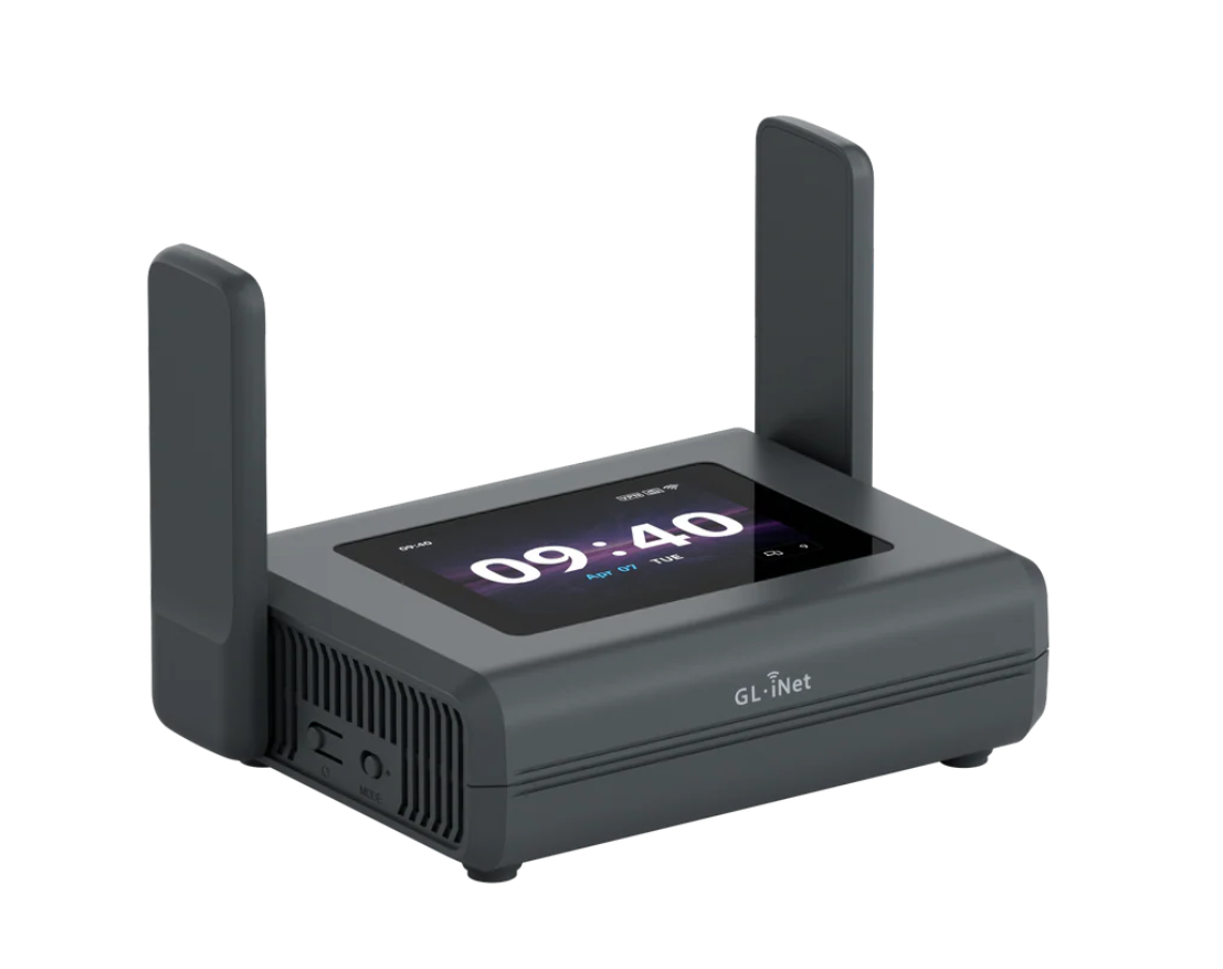 ALLNET Wireless Travel Router WIFI7 • BE10000 • 2.5GbE LAN/WAN • Pocket-sized Router for Home and Travel / WiFi Client "OpenWRT" 2,8"Touch Display • Slate 7 Pro