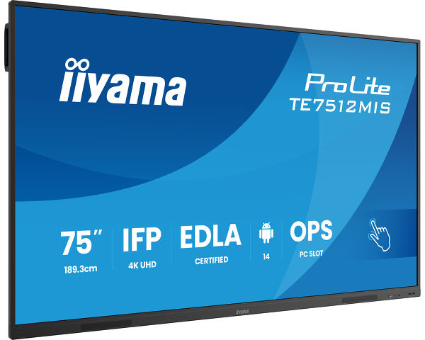 iiyama TE7512MIS-B4AG Signage Display Kiosk design 190.5 cm (75") LCD Wi-Fi 400 cd/m² 4K Ultra HD Black Touchscreen Built-in processor Android 24/7