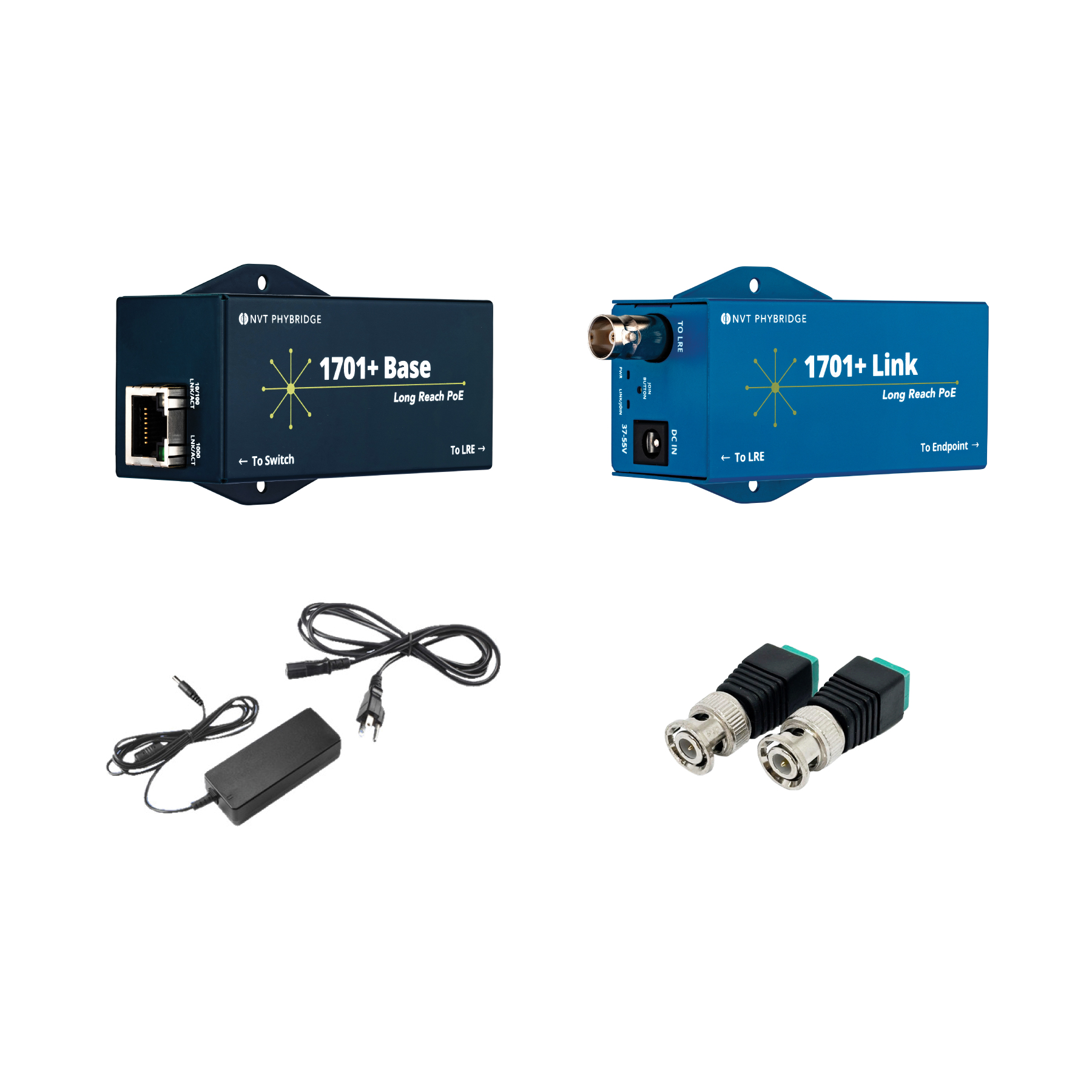 NVT Phybridge Switch PoE over Coax + Single Pair 1701+ Extender Kit