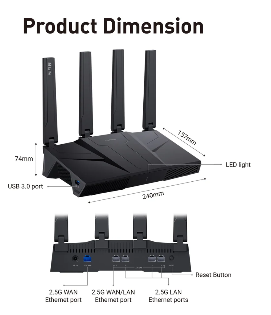 ALLNET Wireless Router WIFI6 • AX6000 • 4x4 • 2.5GbE • High-Performance Home Router "OpenWRT" • GL-BE6500 / Flint 3e